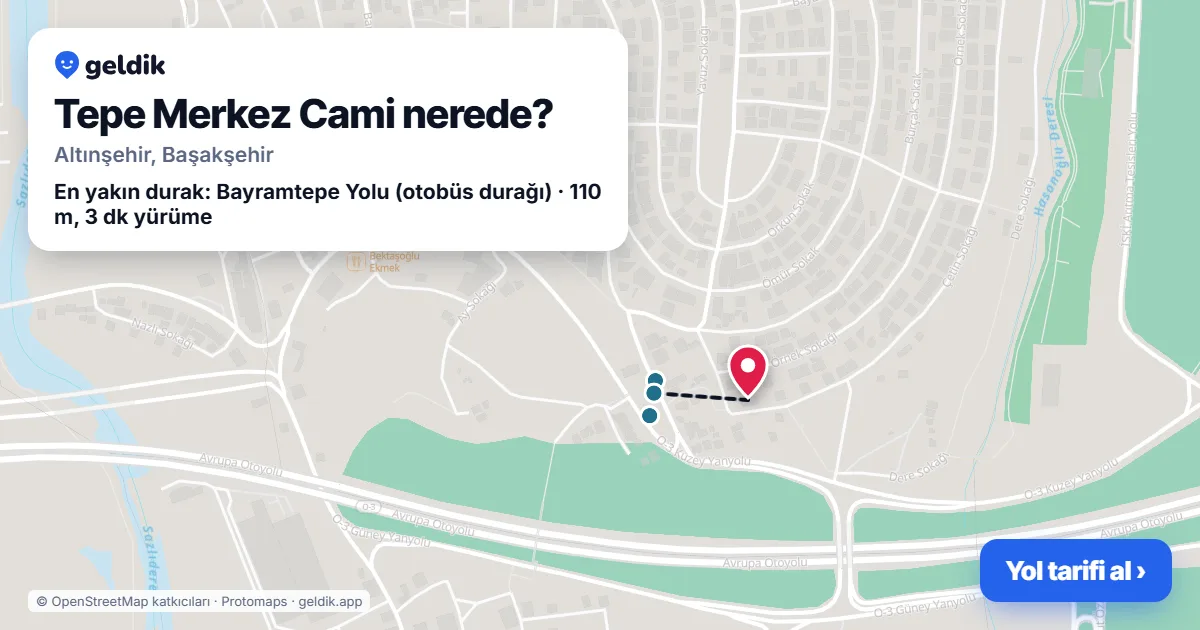 Where is Tepe Merkez Cami: map with its location and the nearest stops, with walking times