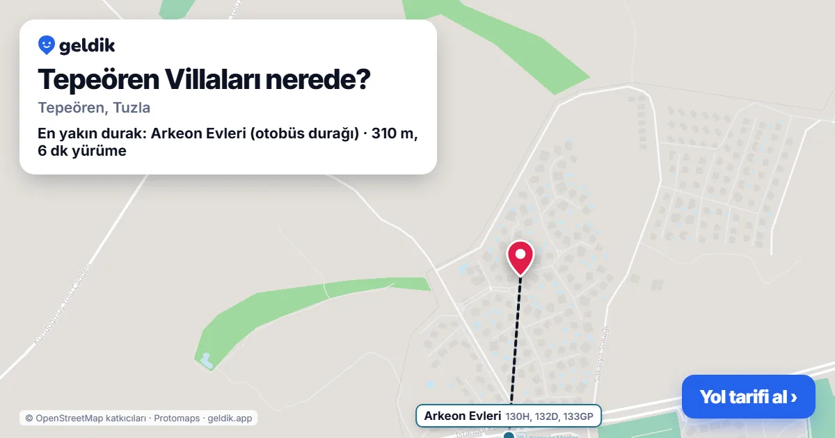 Tepeören Villaları nerede: haritada konumu ve en yakın duraklar, yürüme süreleriyle