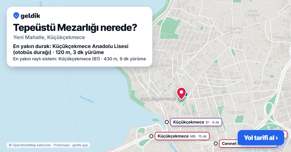 Where is Tepeüstü Mezarlığı: map with its location and the nearest stops, with walking times