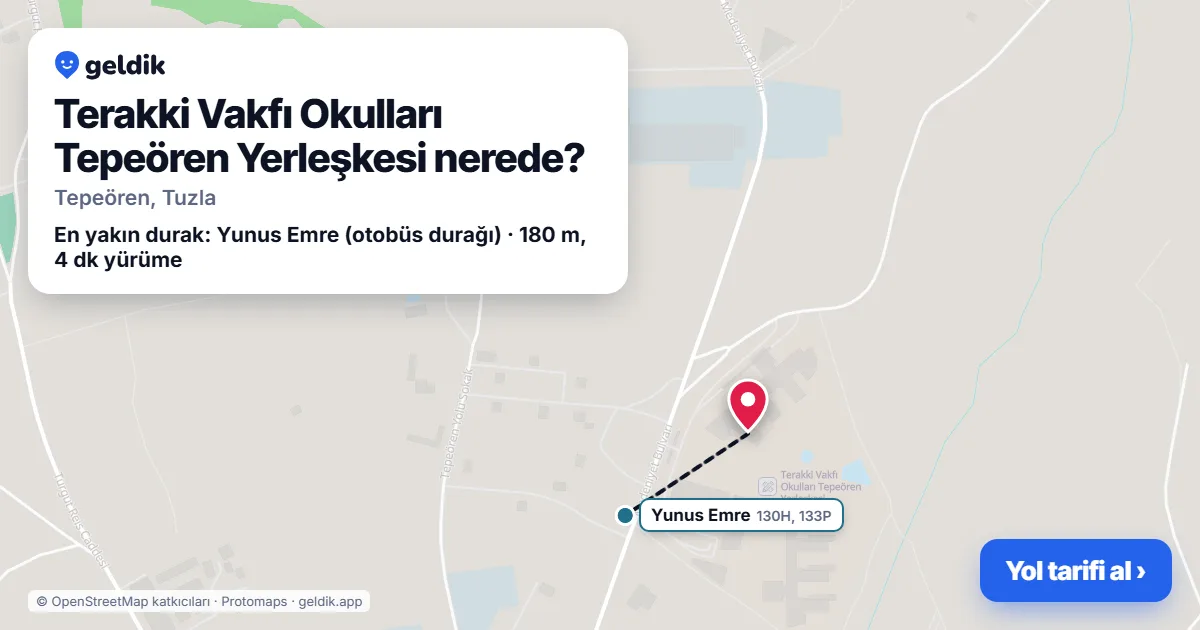Terakki Vakfı Okulları Tepeören Yerleşkesi nerede: haritada konumu ve en yakın duraklar, yürüme süreleriyle