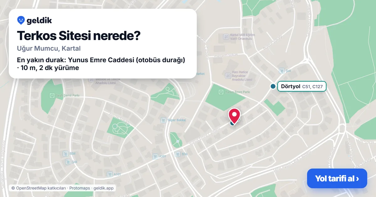 Terkos Sitesi nerede: haritada konumu ve en yakın duraklar, yürüme süreleriyle