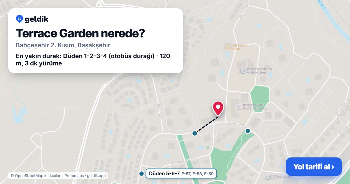 Terrace Garden nerede: haritada konumu ve en yakın duraklar, yürüme süreleriyle