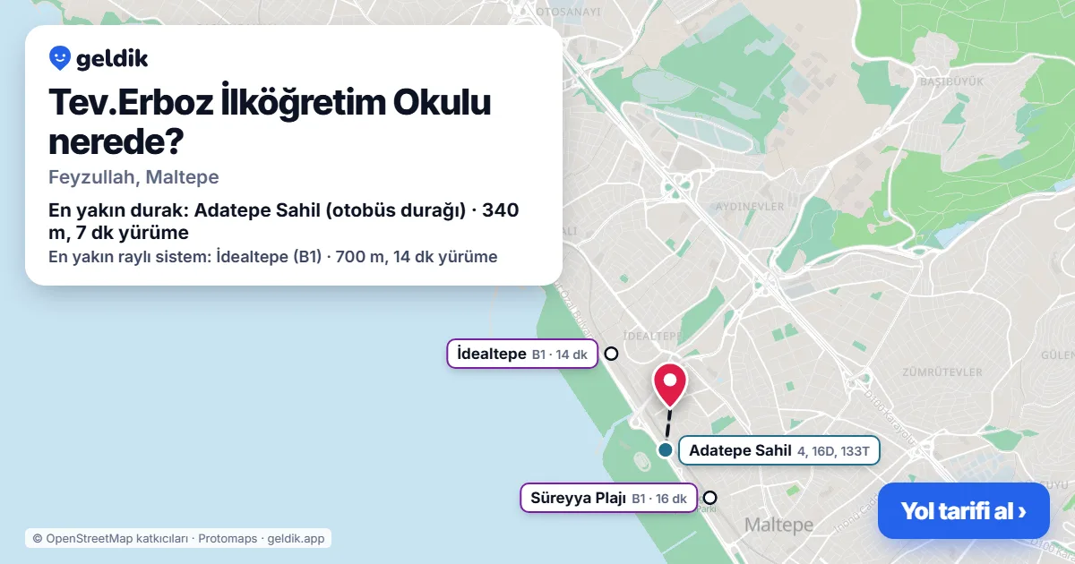 Where is Tev.Erboz İlköğretim Okulu: map with its location and the nearest stops, with walking times