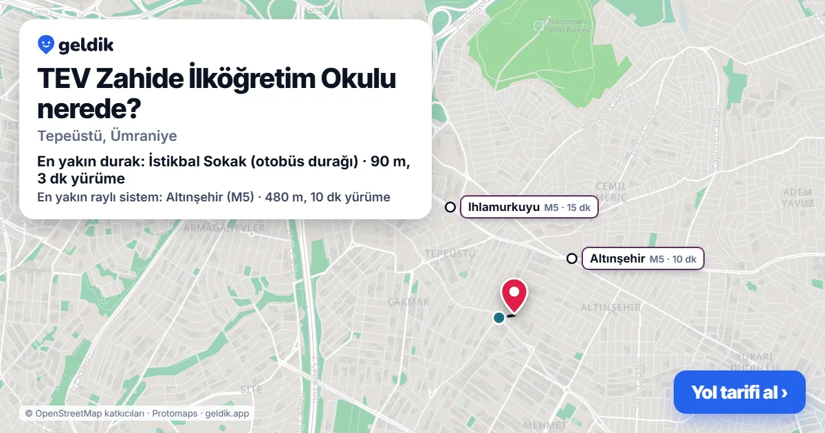 Where is TEV Zahide İlköğretim Okulu: map with its location and the nearest stops, with walking times