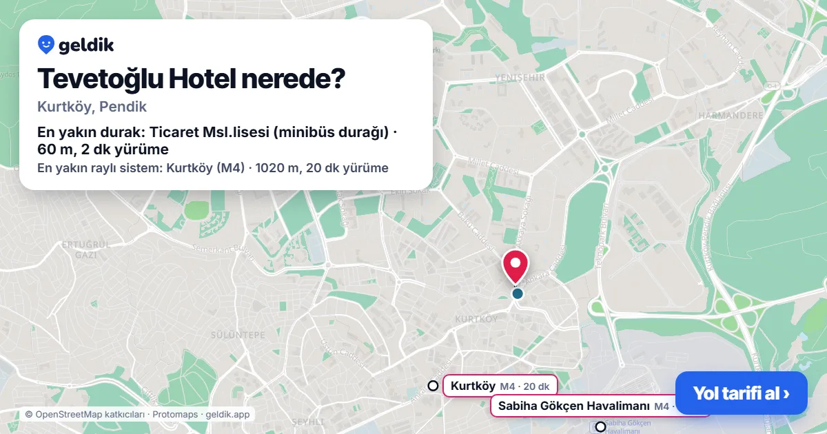 Tevetoğlu Hotel nerede: haritada konumu ve en yakın duraklar, yürüme süreleriyle
