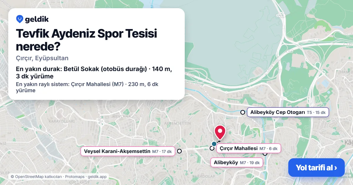 Where is Tevfik Aydeniz Spor Tesisi: map with its location and the nearest stops, with walking times