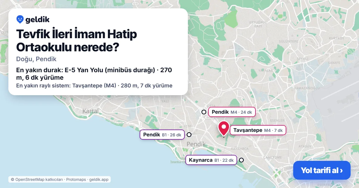 Tevfik İleri İmam Hatip Ortaokulu nerede: haritada konumu ve en yakın duraklar, yürüme süreleriyle