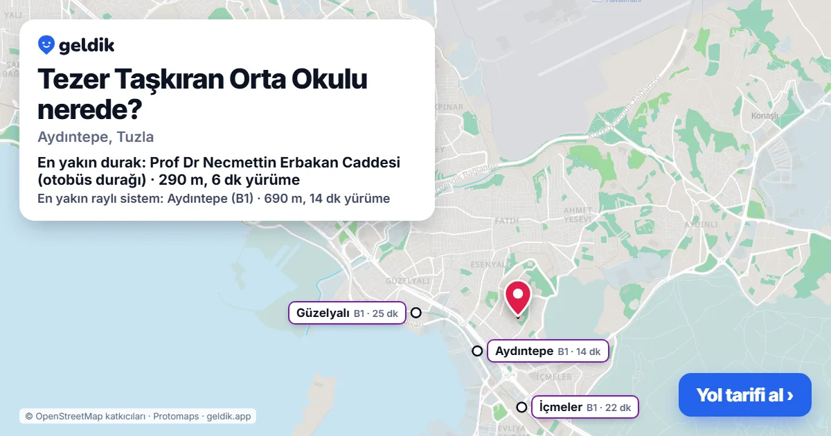 Where is Tezer Taşkıran Orta Okulu: map with its location and the nearest stops, with walking times