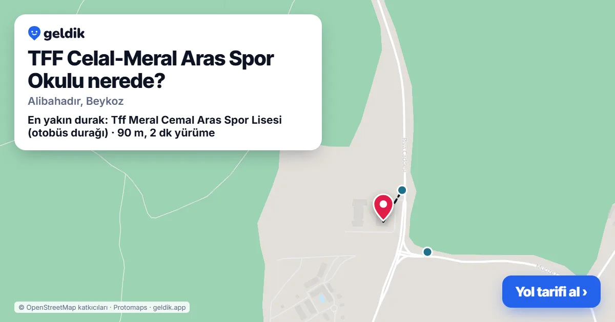 Where is TFF Celal-Meral Aras Spor Okulu: map with its location and the nearest stops, with walking times