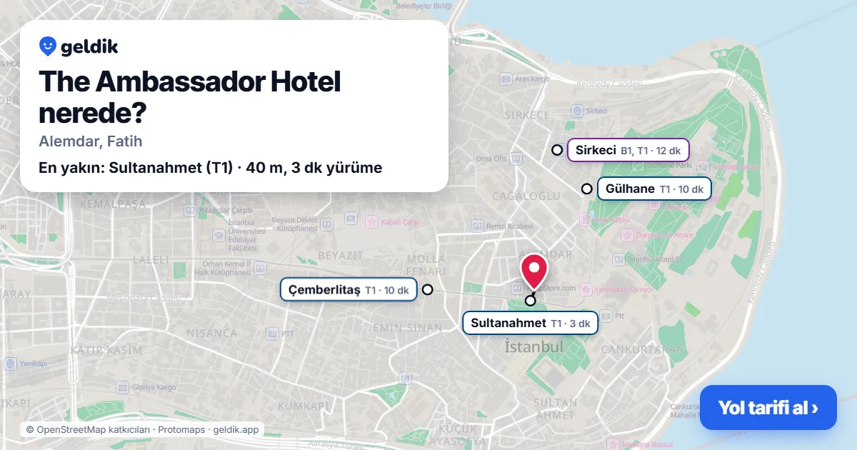 The Ambassador Hotel nerede: haritada konumu ve en yakın duraklar, yürüme süreleriyle
