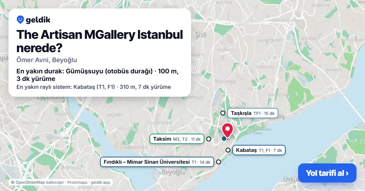 Where is The Artisan MGallery Istanbul: map with its location and the nearest stops, with walking times