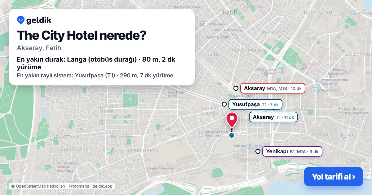 The City Hotel nerede: haritada konumu ve en yakın duraklar, yürüme süreleriyle