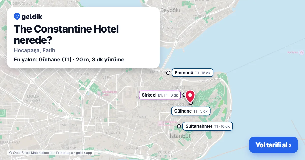 Where is The Constantine Hotel: map with its location and the nearest stops, with walking times