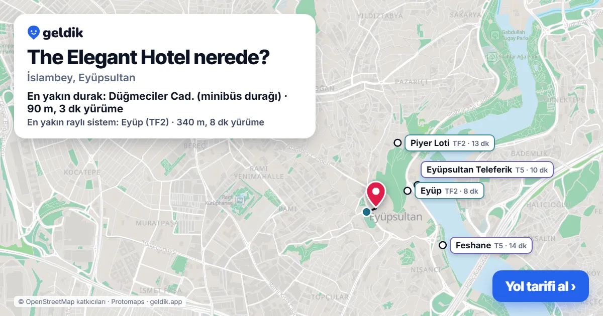 The Elegant Hotel nerede: haritada konumu ve en yakın duraklar, yürüme süreleriyle