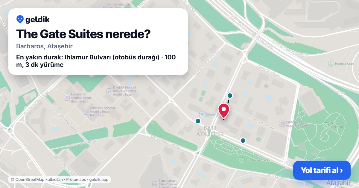 The Gate Suites nerede: haritada konumu ve en yakın duraklar, yürüme süreleriyle