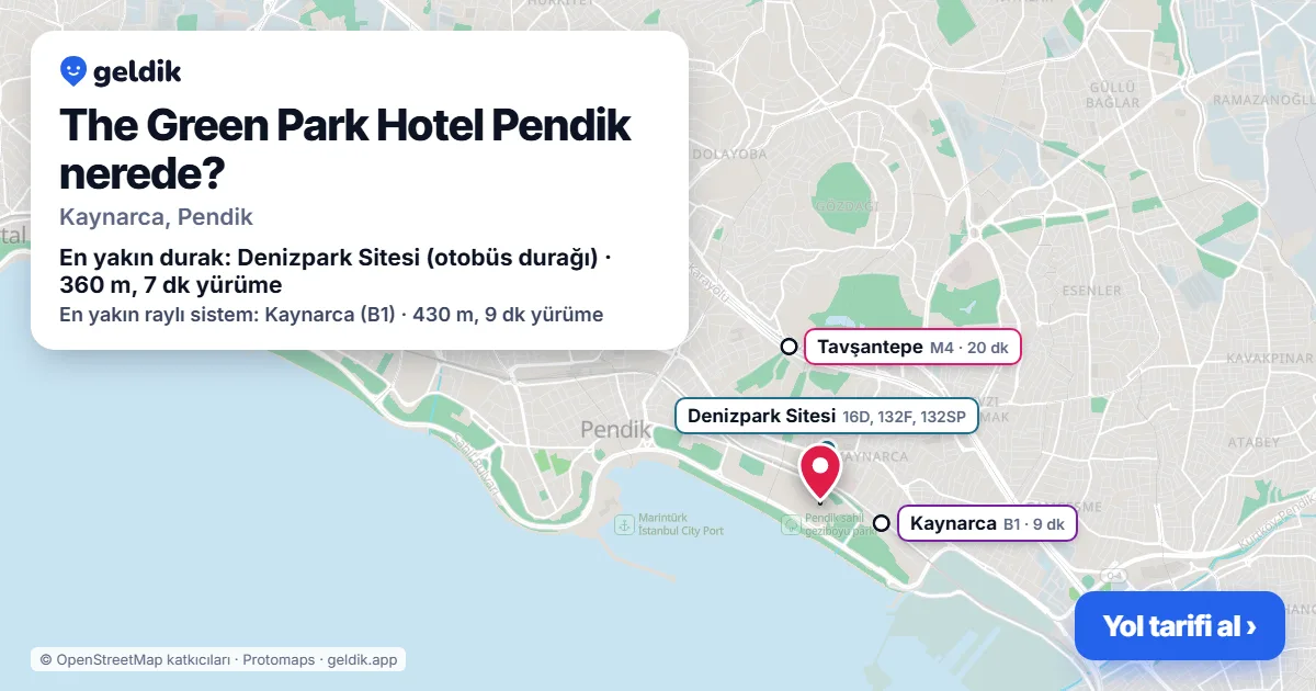 Where is The Green Park Hotel Pendik: map with its location and the nearest stops, with walking times