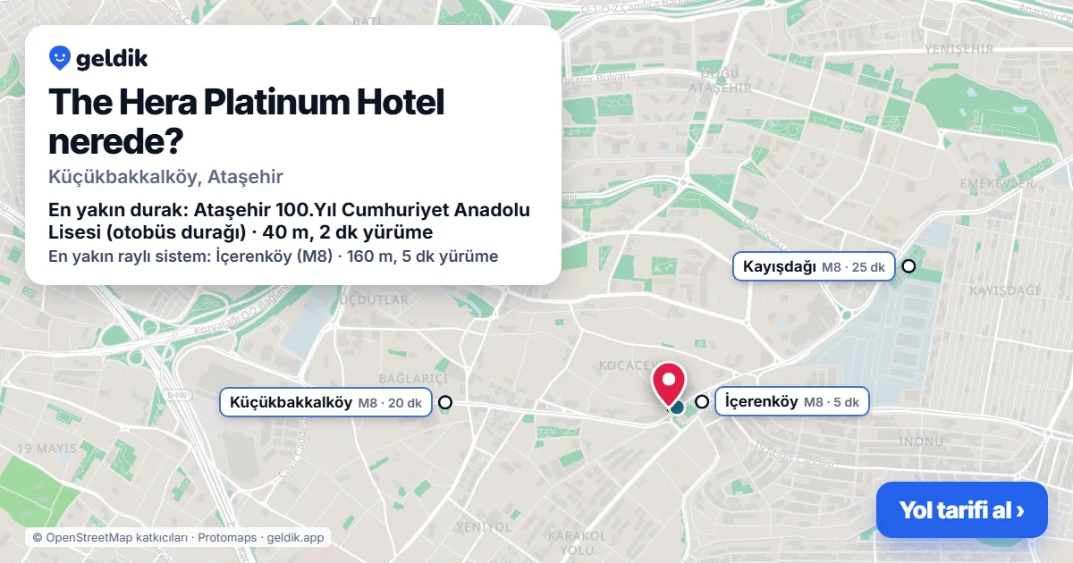 The Hera Platinum Hotel nerede: haritada konumu ve en yakın duraklar, yürüme süreleriyle