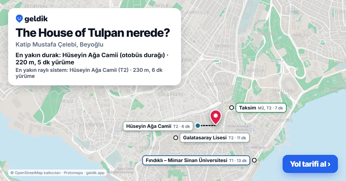 The House of Tulpan nerede: haritada konumu ve en yakın duraklar, yürüme süreleriyle