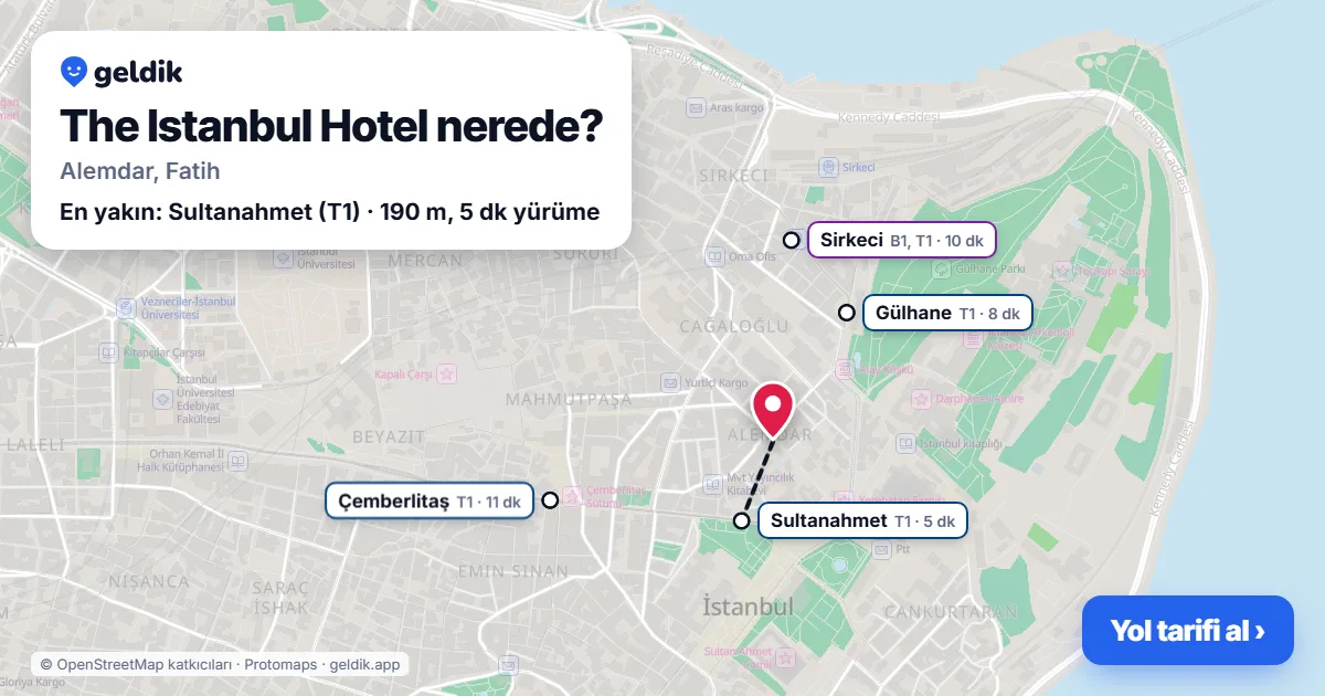 Where is The Istanbul Hotel: map with its location and the nearest stops, with walking times