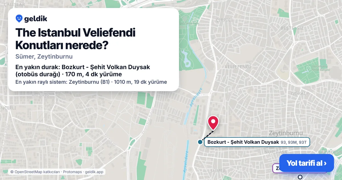 The Istanbul Veliefendi Konutları nerede: haritada konumu ve en yakın duraklar, yürüme süreleriyle