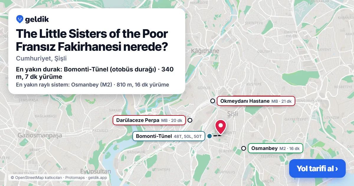 The Little Sisters of the Poor Fransız Fakirhanesi nerede: haritada konumu ve en yakın duraklar, yürüme süreleriyle
