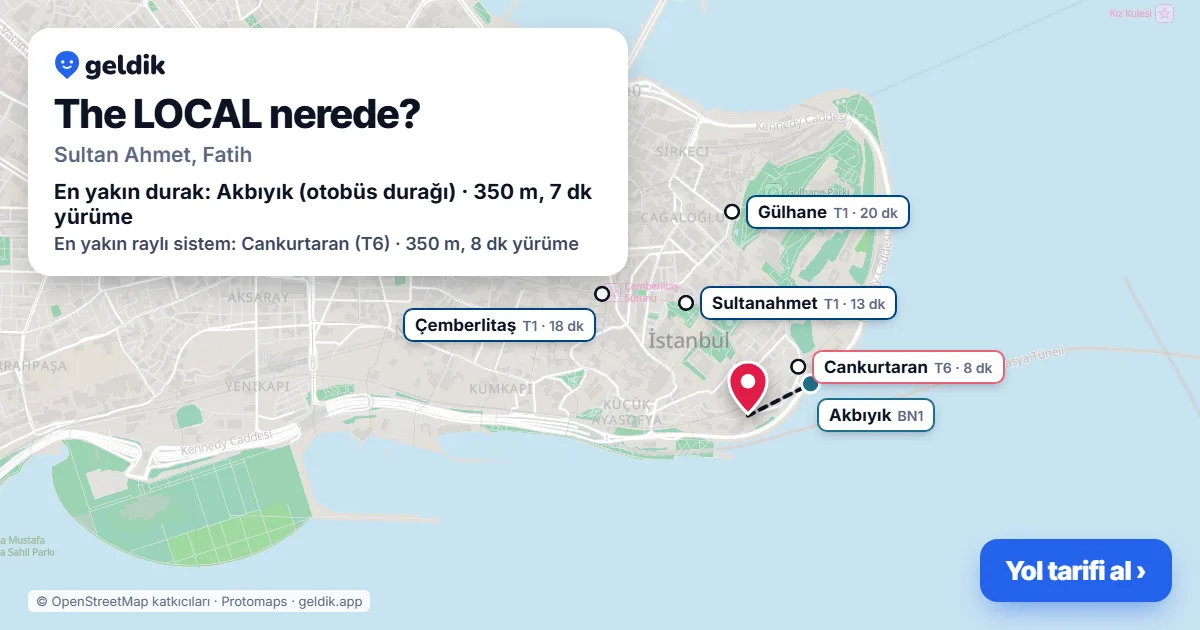 The LOCAL nerede: haritada konumu ve en yakın duraklar, yürüme süreleriyle