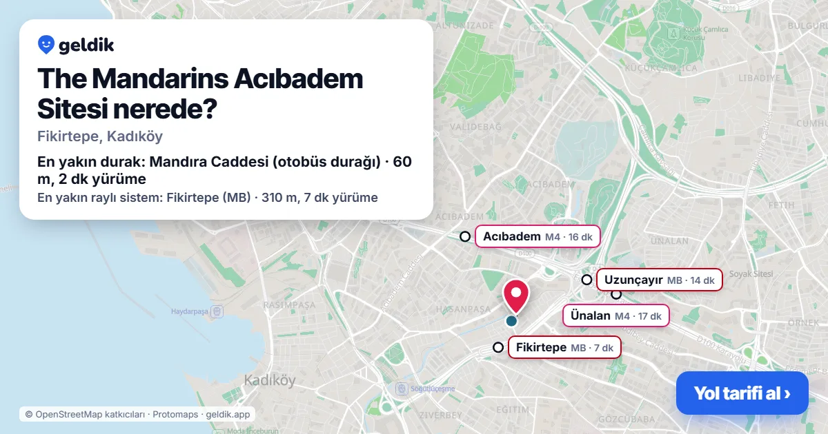 Where is The Mandarins Acıbadem Sitesi: map with its location and the nearest stops, with walking times