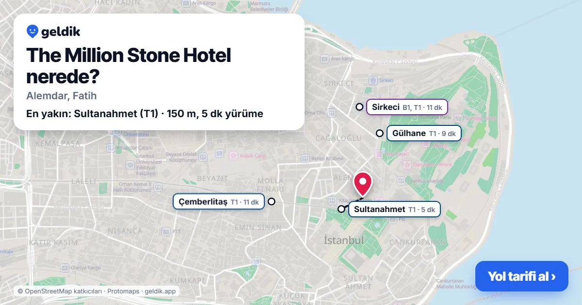 Where is The Million Stone Hotel: map with its location and the nearest stops, with walking times