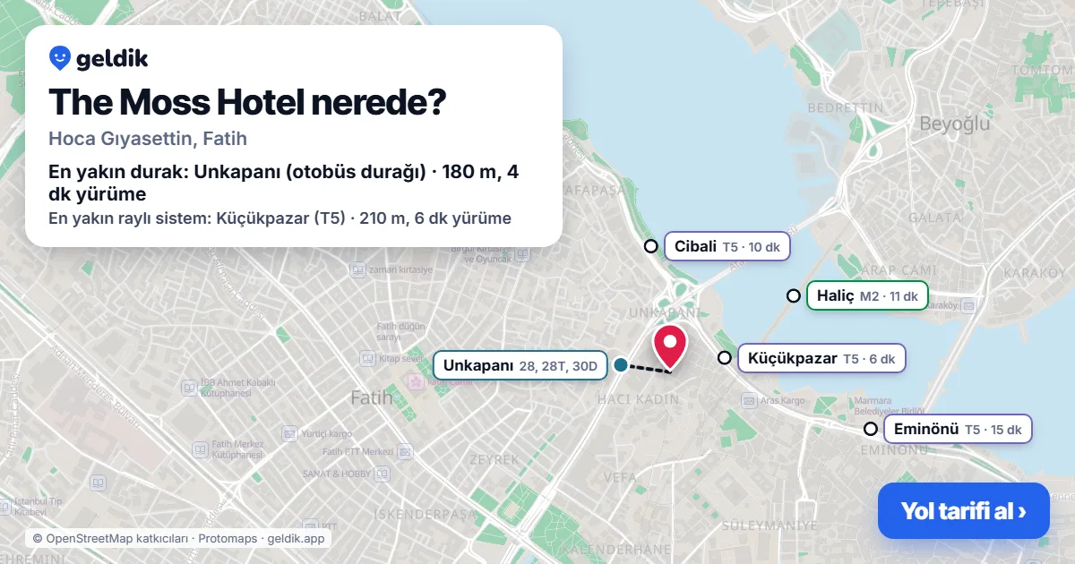 The Moss Hotel nerede: haritada konumu ve en yakın duraklar, yürüme süreleriyle