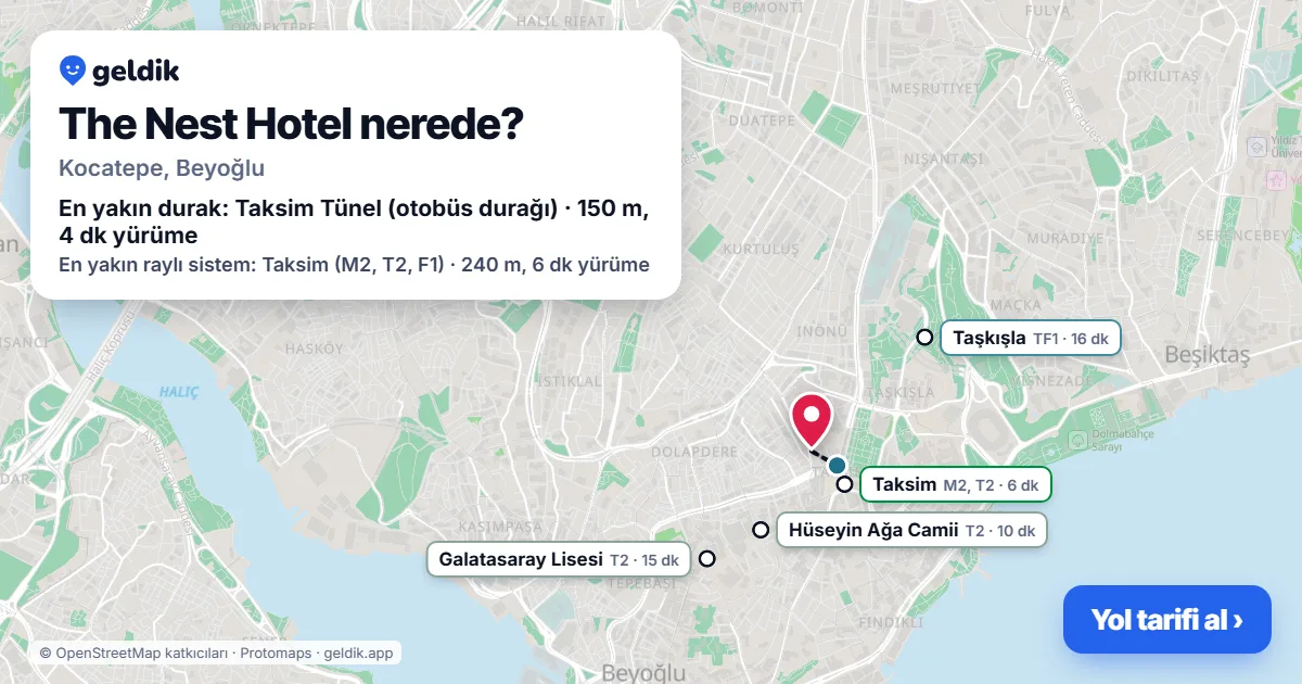 Where is The Nest Hotel: map with its location and the nearest stops, with walking times
