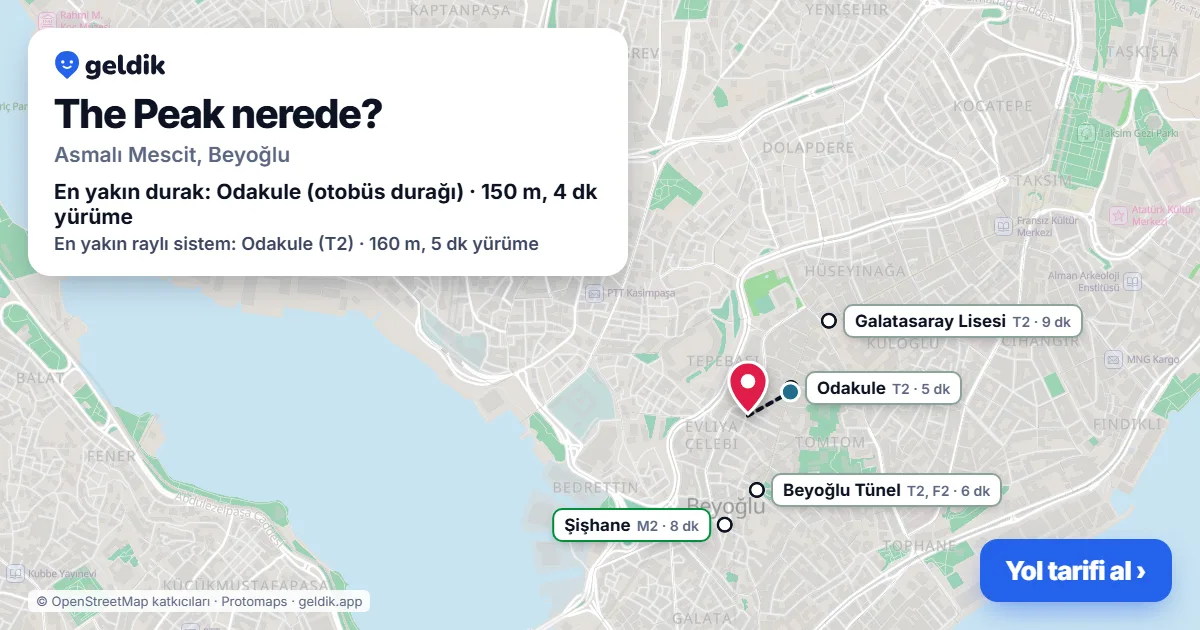 The Peak nerede: haritada konumu ve en yakın duraklar, yürüme süreleriyle