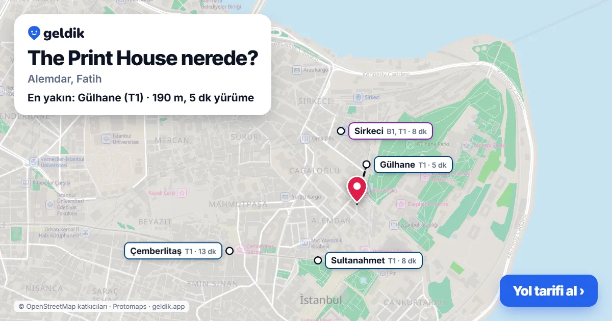 The Print House nerede: haritada konumu ve en yakın duraklar, yürüme süreleriyle