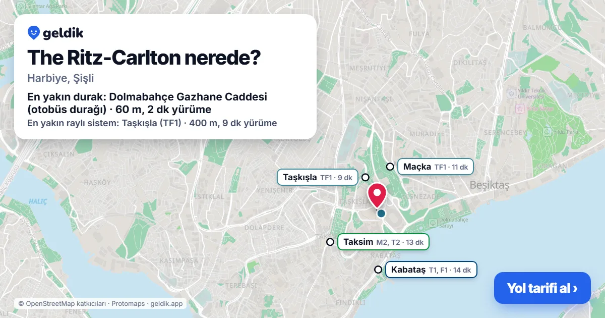 The Ritz-Carlton nerede: haritada konumu ve en yakın duraklar, yürüme süreleriyle