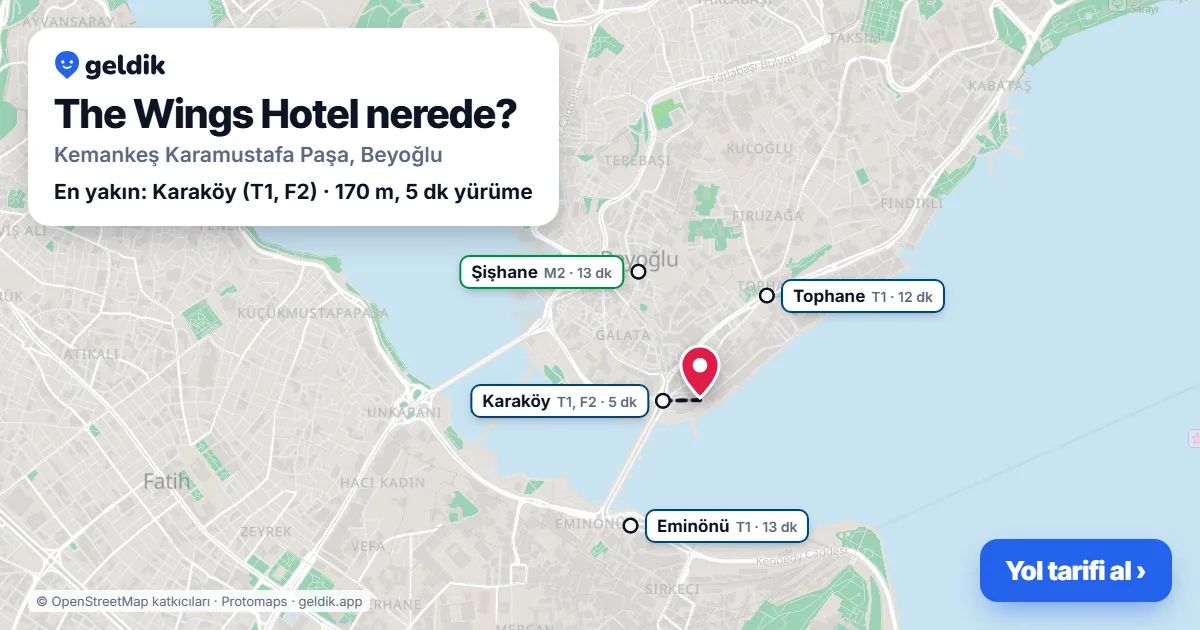 The Wings Hotel nerede: haritada konumu ve en yakın duraklar, yürüme süreleriyle