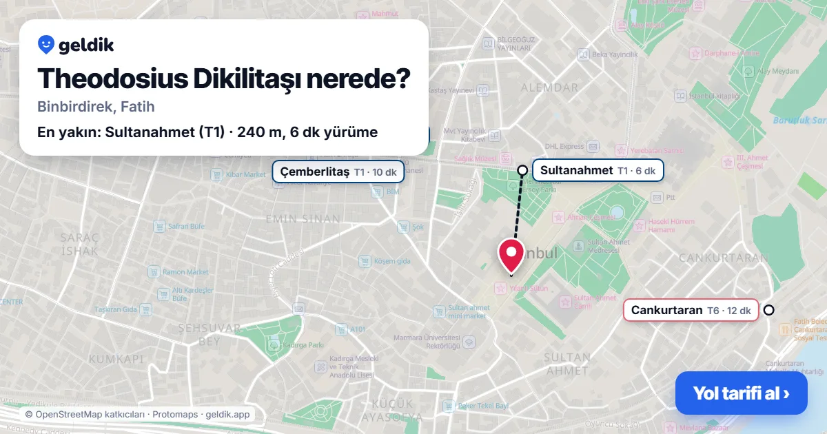 Where is Theodosius Dikilitaşı: map with its location and the nearest stops, with walking times