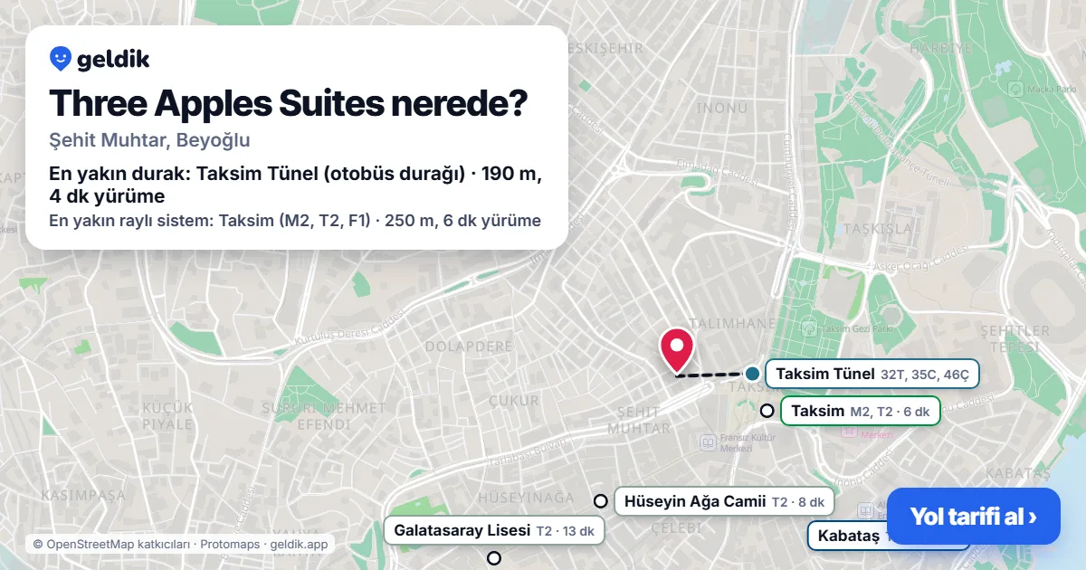 Three Apples Suites nerede: haritada konumu ve en yakın duraklar, yürüme süreleriyle