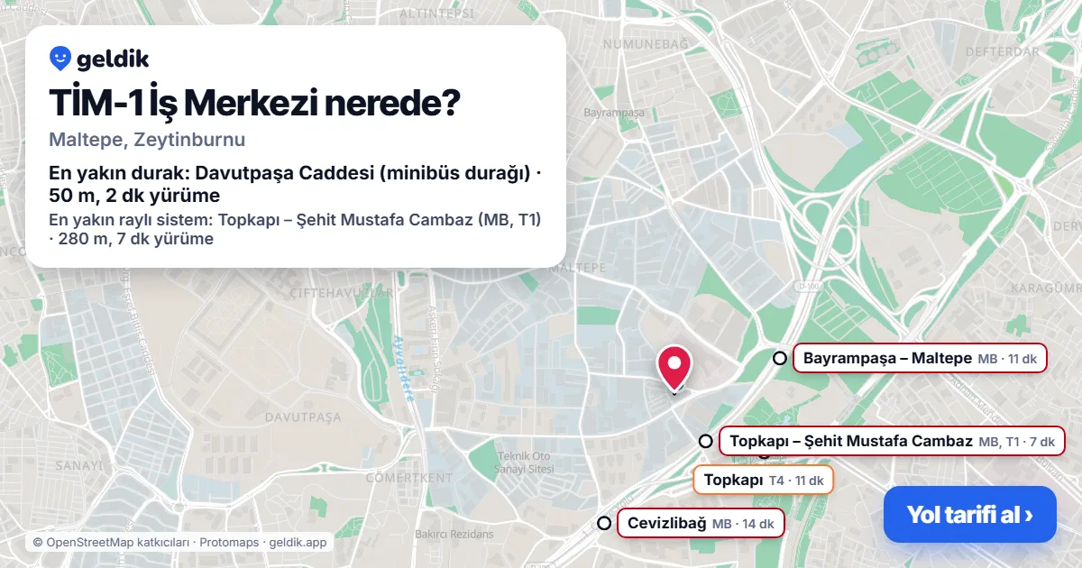Where is TİM-1 İş Merkezi: map with its location and the nearest stops, with walking times