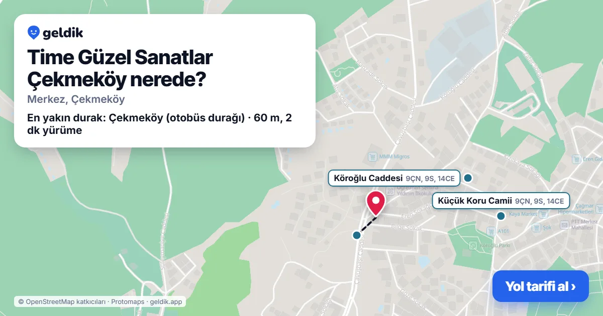Time Güzel Sanatlar Çekmeköy nerede: haritada konumu ve en yakın duraklar, yürüme süreleriyle