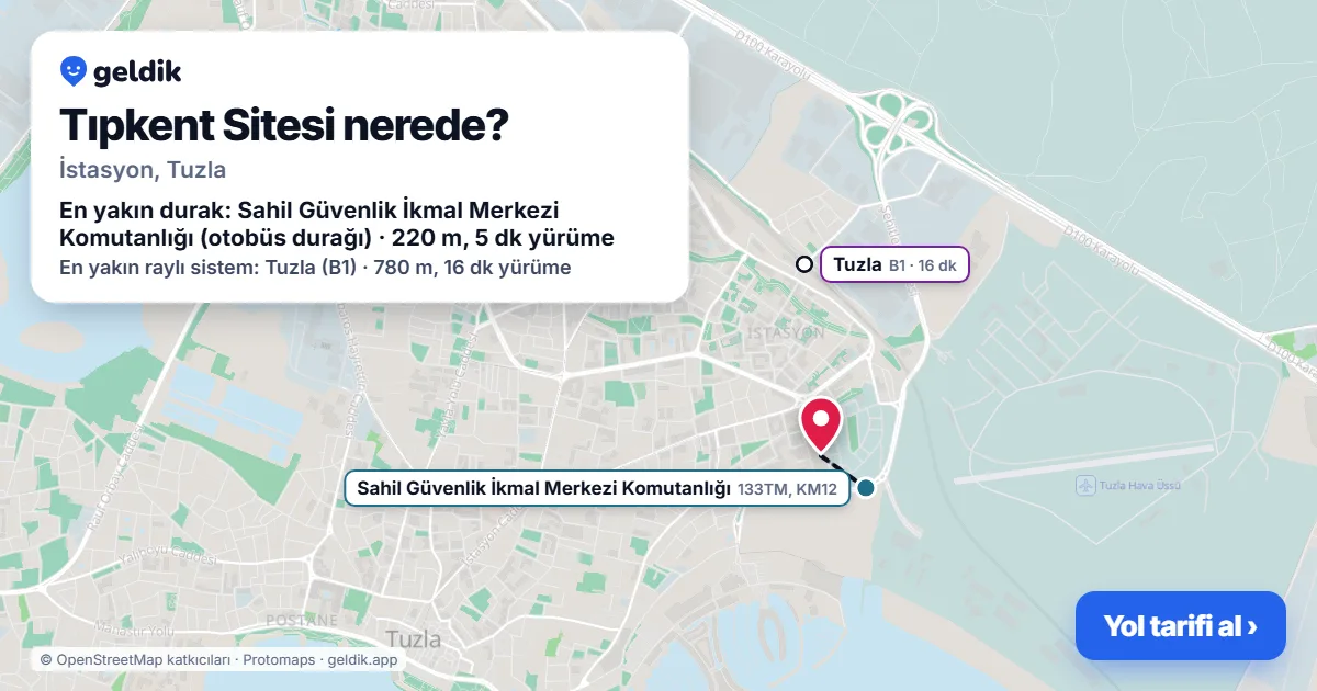 Where is Tıpkent Sitesi: map with its location and the nearest stops, with walking times