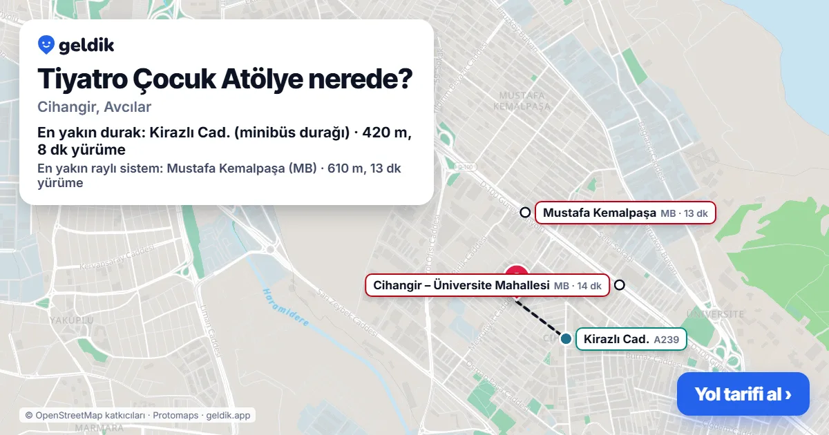 Tiyatro Çocuk Atölye nerede: haritada konumu ve en yakın duraklar, yürüme süreleriyle