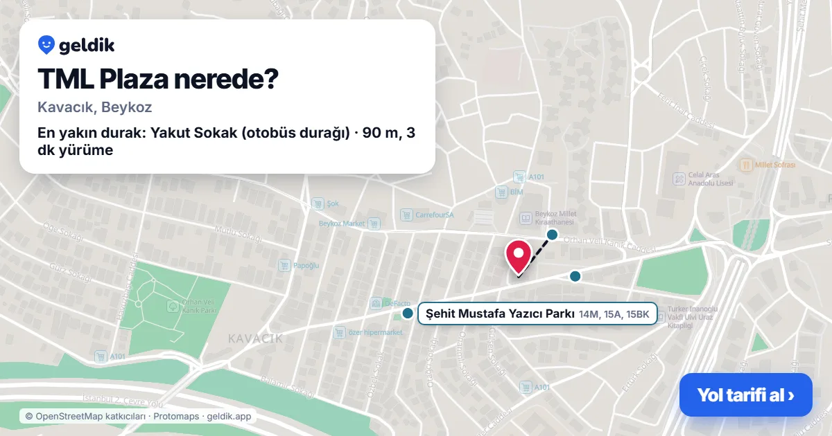 TML Plaza nerede: haritada konumu ve en yakın duraklar, yürüme süreleriyle