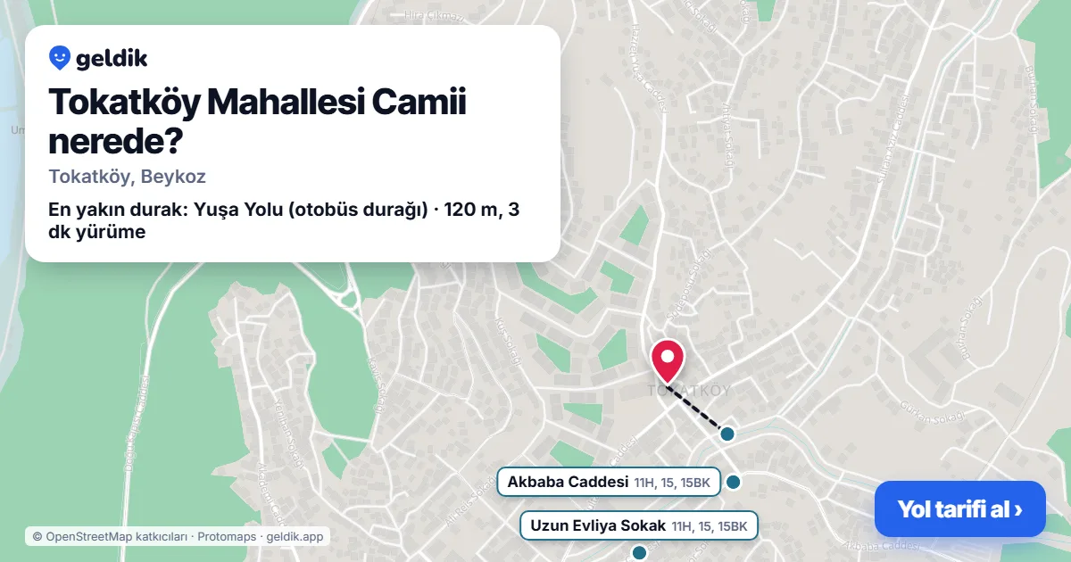 Where is Tokatköy Mahallesi Camii: map with its location and the nearest stops, with walking times