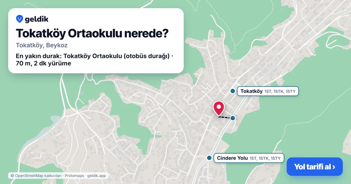 Tokatköy Ortaokulu nerede: haritada konumu ve en yakın duraklar, yürüme süreleriyle