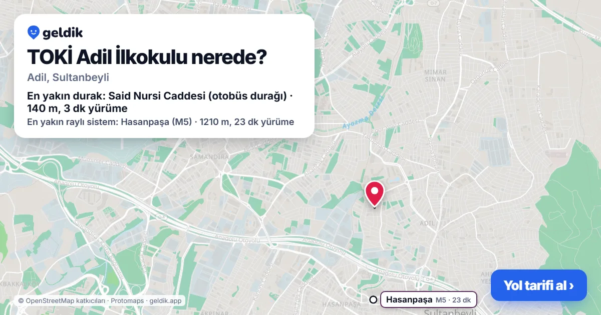 Where is TOKİ Adil İlkokulu: map with its location and the nearest stops, with walking times