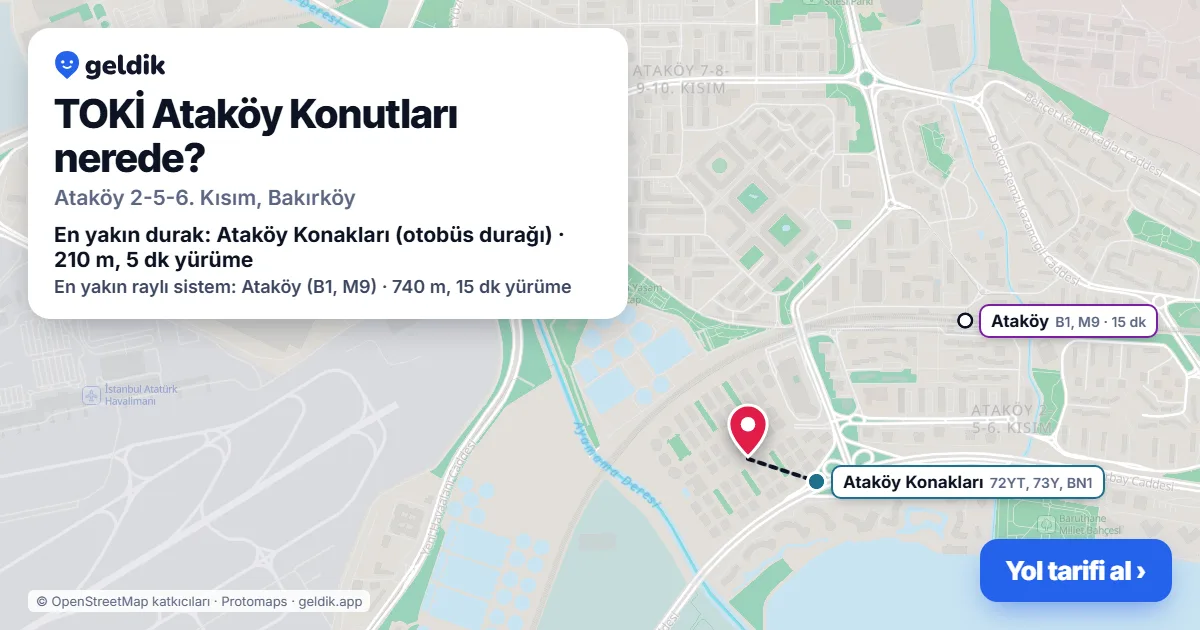 Where is TOKİ Ataköy Konutları: map with its location and the nearest stops, with walking times