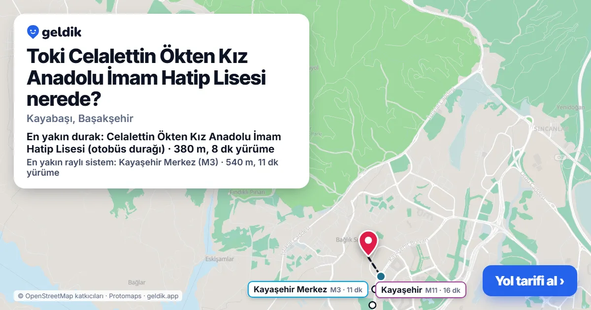 Where is Toki Celalettin Ökten Kız Anadolu İmam Hatip Lisesi: map with its location and the nearest stops, with walking times