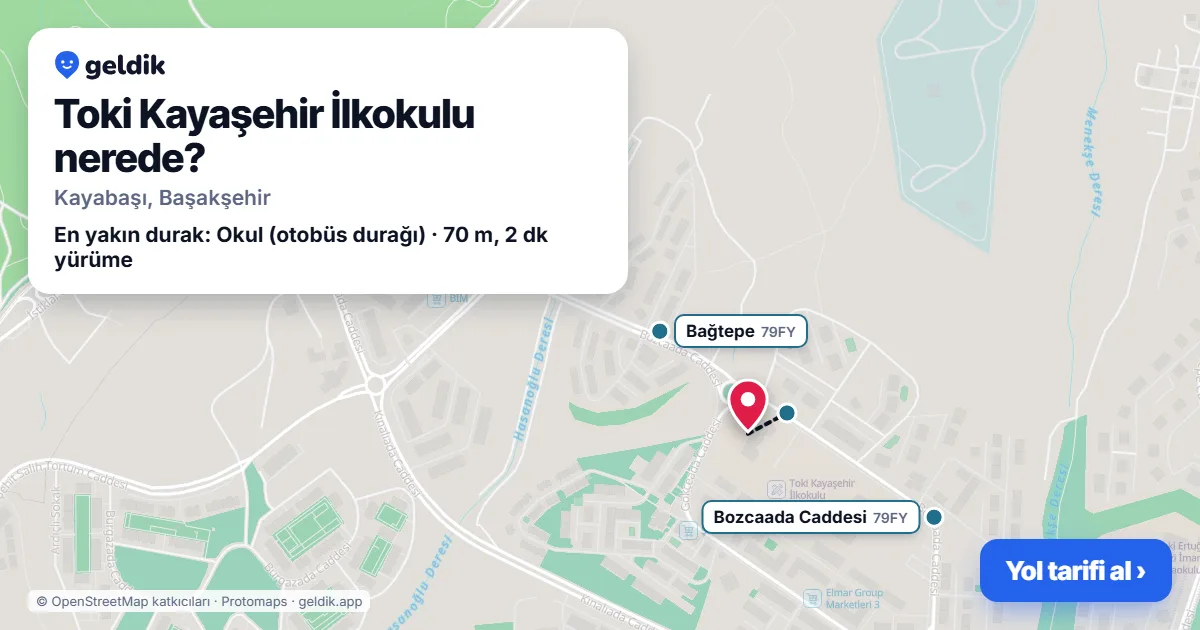 Where is Toki Kayaşehir İlkokulu: map with its location and the nearest stops, with walking times