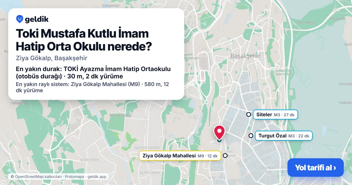 Where is Toki Mustafa Kutlu İmam Hatip Orta Okulu: map with its location and the nearest stops, with walking times