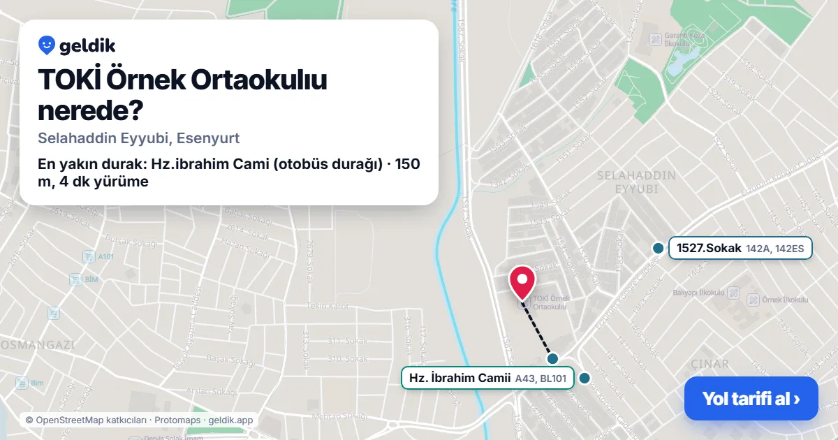 Where is TOKİ Örnek Ortaokulıu: map with its location and the nearest stops, with walking times
