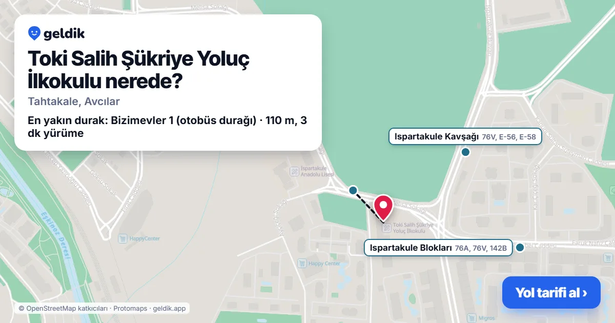 Where is Toki Salih Şükriye Yoluç İlkokulu: map with its location and the nearest stops, with walking times